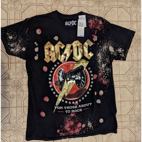 AC DC Size Med Rock Band For Those About To Rock Cannon Lightning Bolt T-Shirt - Picture 2 of 5